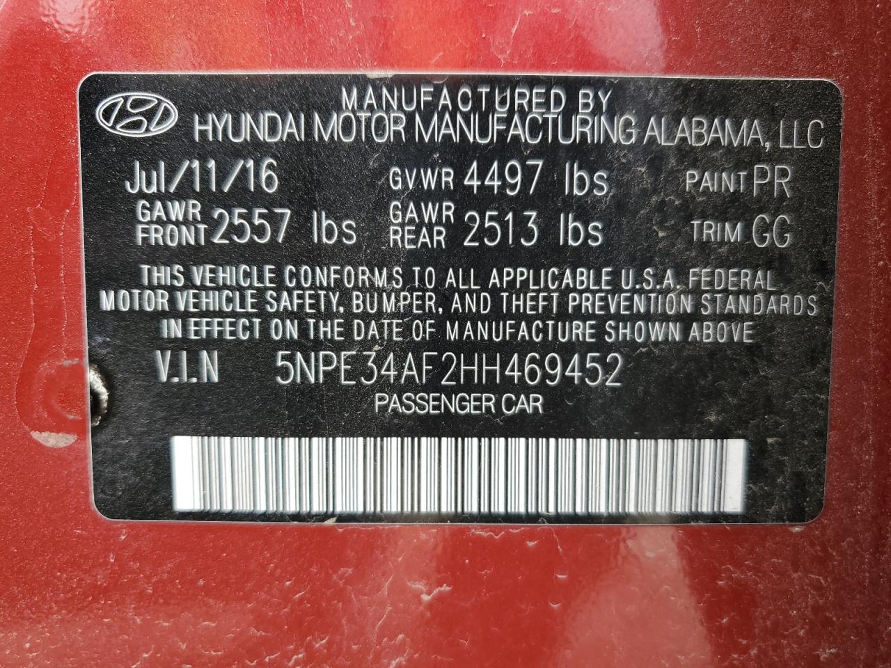 5NPE34AF2HH469452 2017 Hyundai Sonata Sport