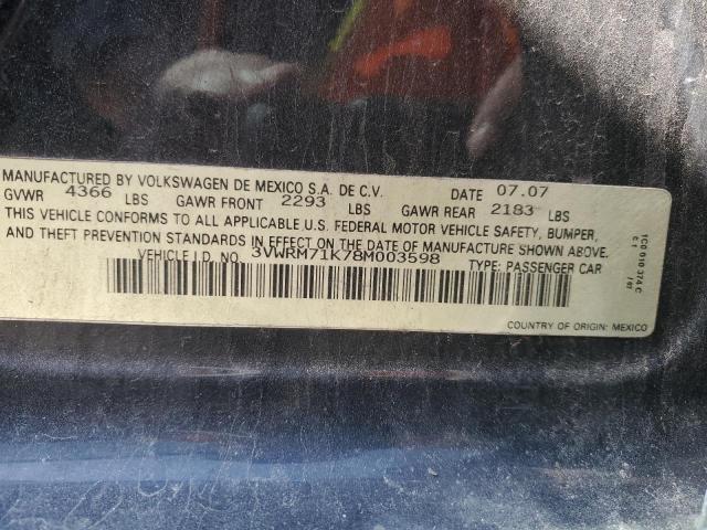 2008 Volkswagen Jetta Se VIN: 3VWRM71K78M003598 Lot: 48522074