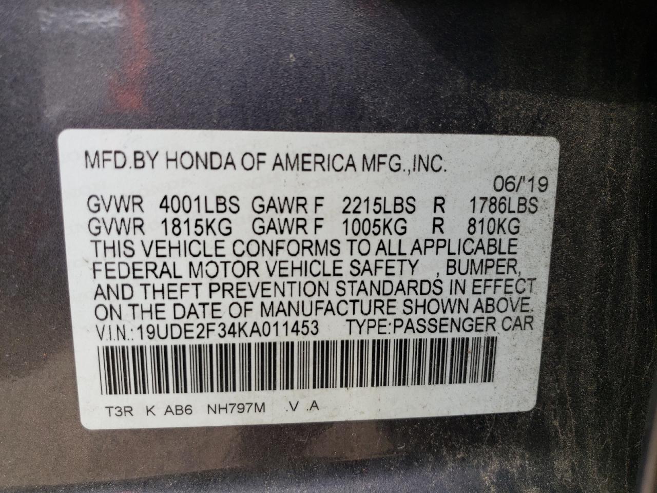 19UDE2F34KA011453 2019 Acura Ilx