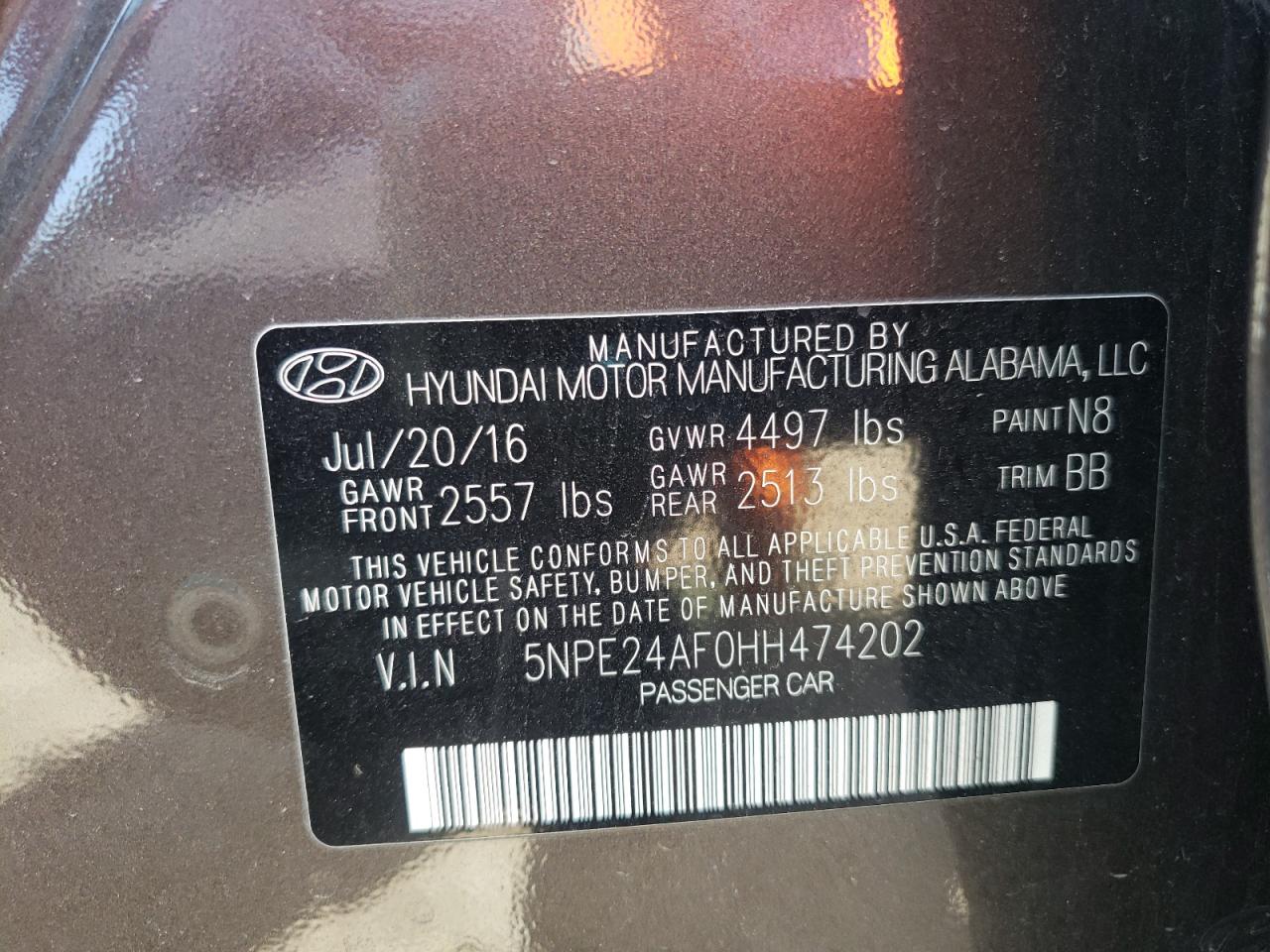 5NPE24AF0HH474202 2017 Hyundai Sonata Se
