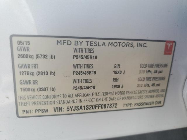 2015 TESLA MODEL S 70 5YJSA1S20FF087872