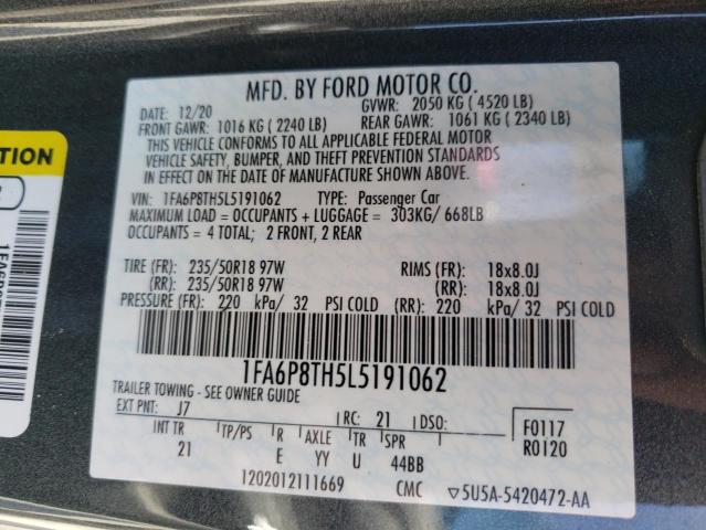 2020 Ford Mustang VIN: 1FA6P8TH5L5191062 Lot: 46321714