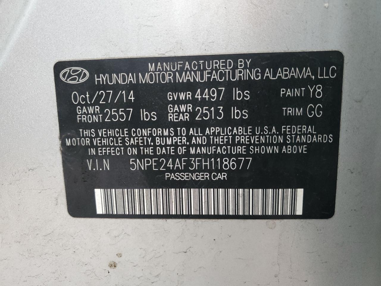 5NPE24AF3FH118677 2015 Hyundai Sonata Se