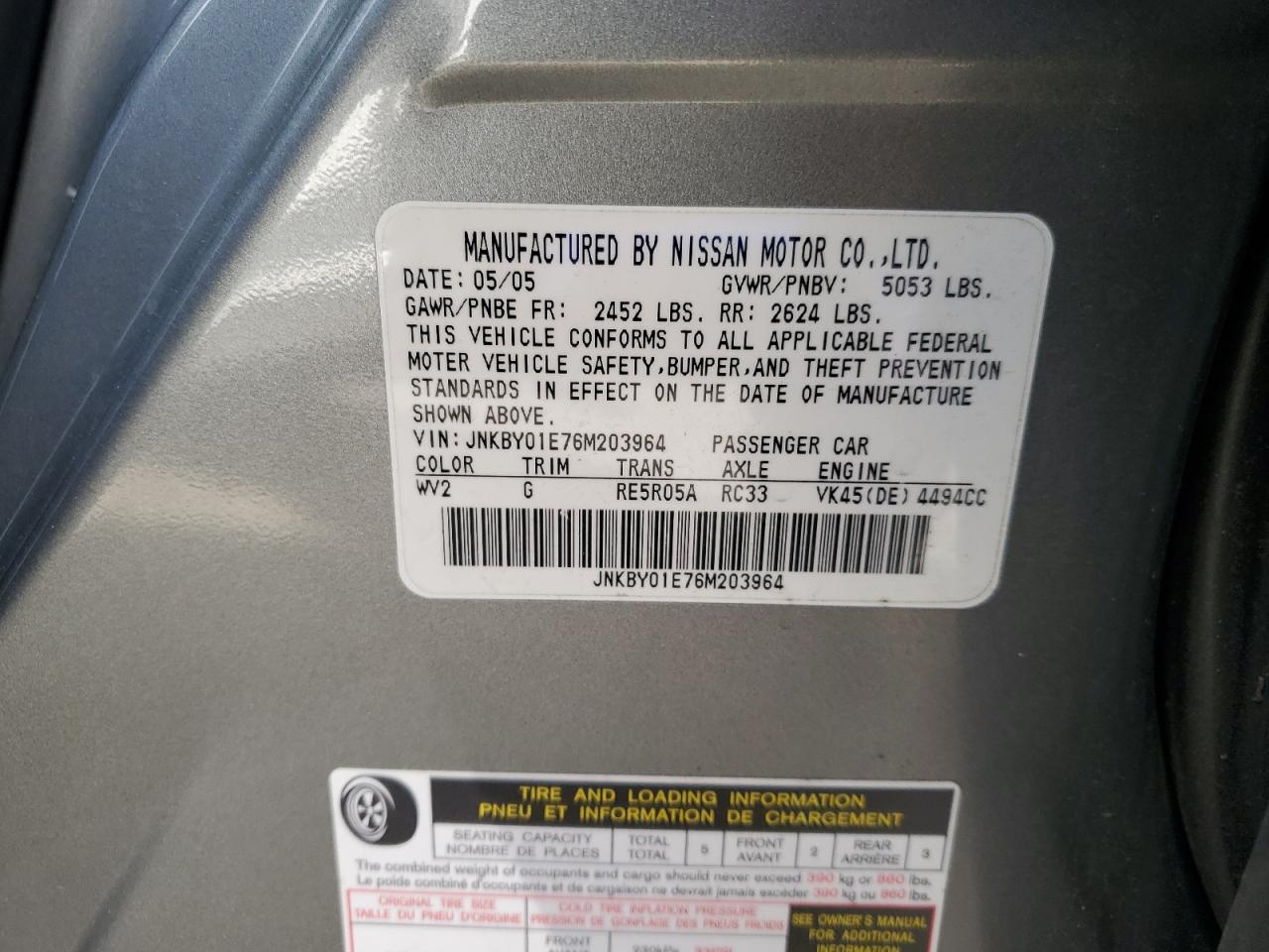 JNKBY01E76M203964 2006 Infiniti M45 Base