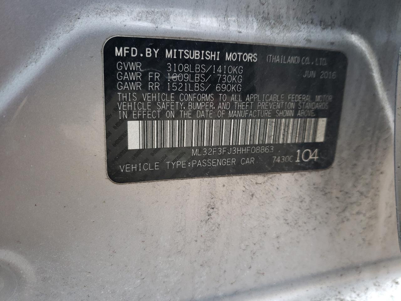 ML32F3FJ3HHF08863 2017 Mitsubishi Mirage G4 Es