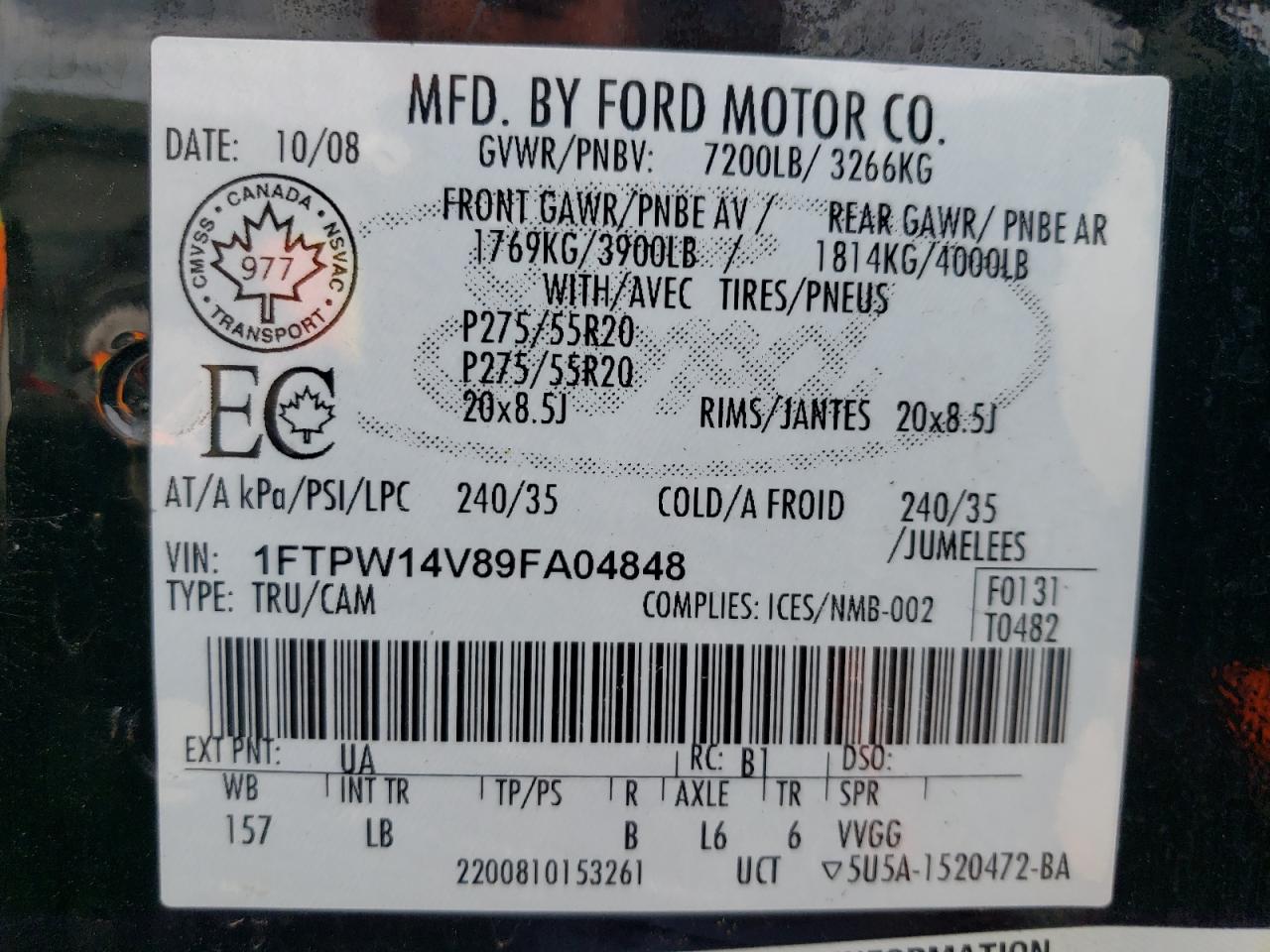 1FTPW14V89FA04848 2009 Ford F150 Supercrew