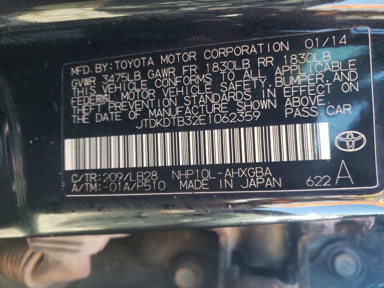 JTDKDTB32E1062359 2014 Toyota Prius C