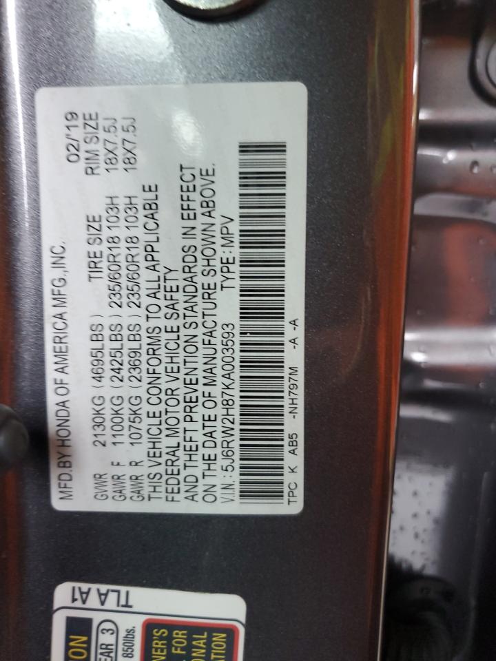 5J6RW2H87KA003593 2019 Honda Cr-V Exl