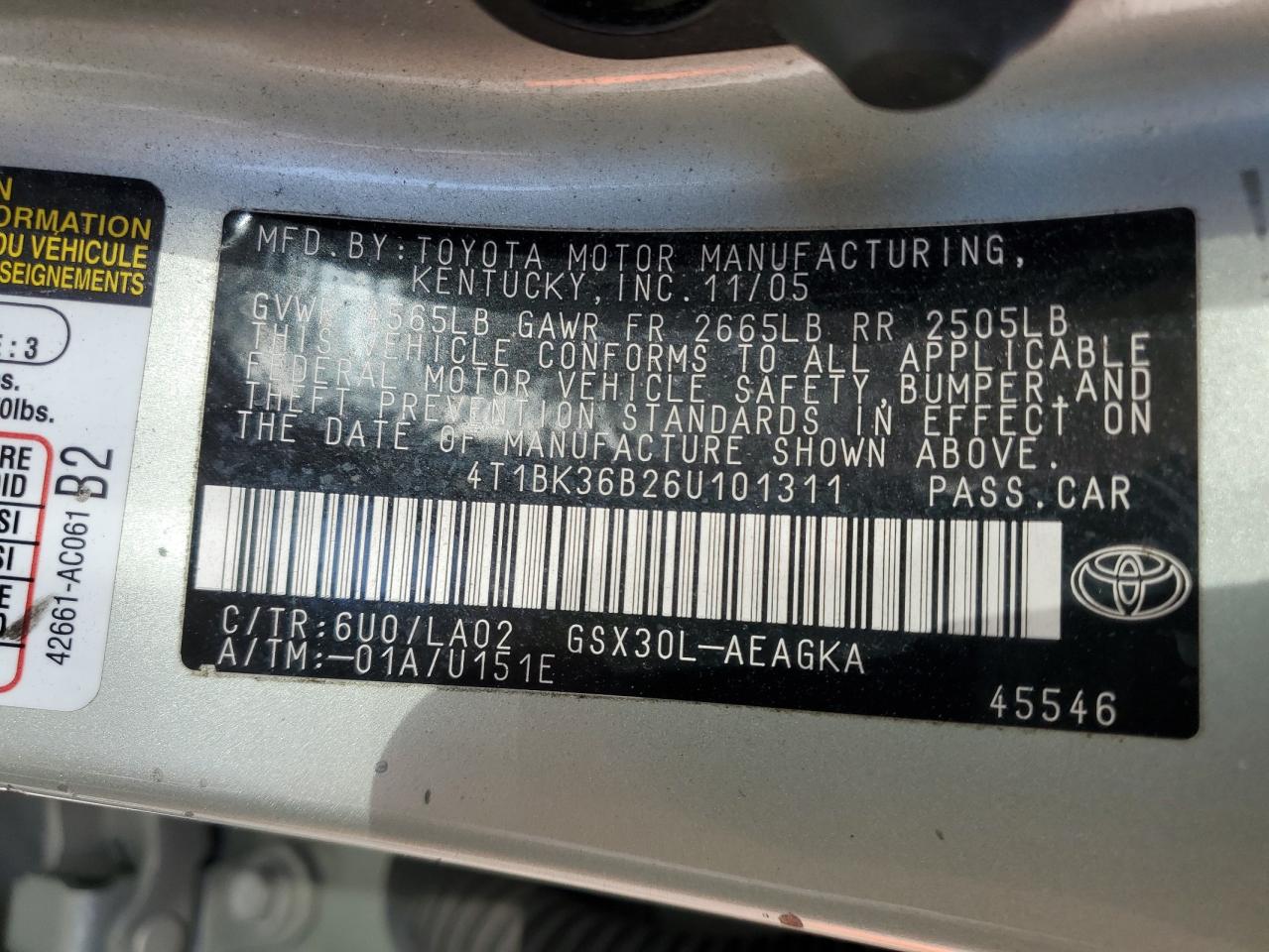 4T1BK36B26U101311 2006 Toyota Avalon Xl