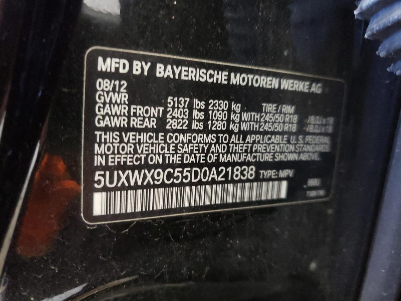 2013 BMW X3 xDrive28I vin: 5UXWX9C55D0A21838