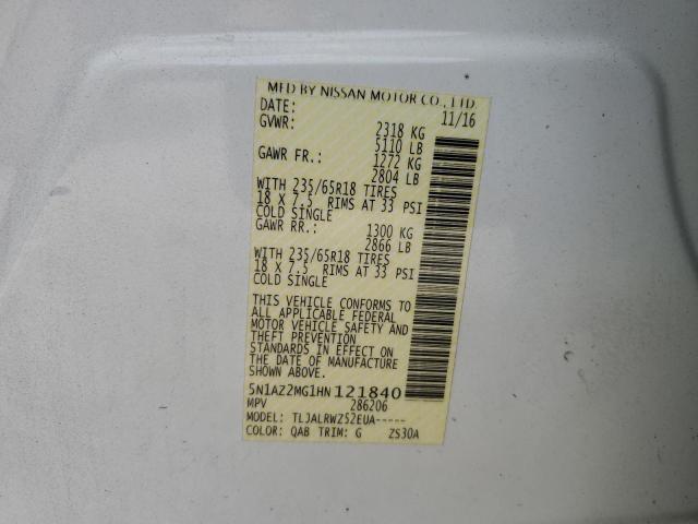 2017 Nissan Murano S VIN: 5N1AZ2MG1HN121840 Lot: 47327164