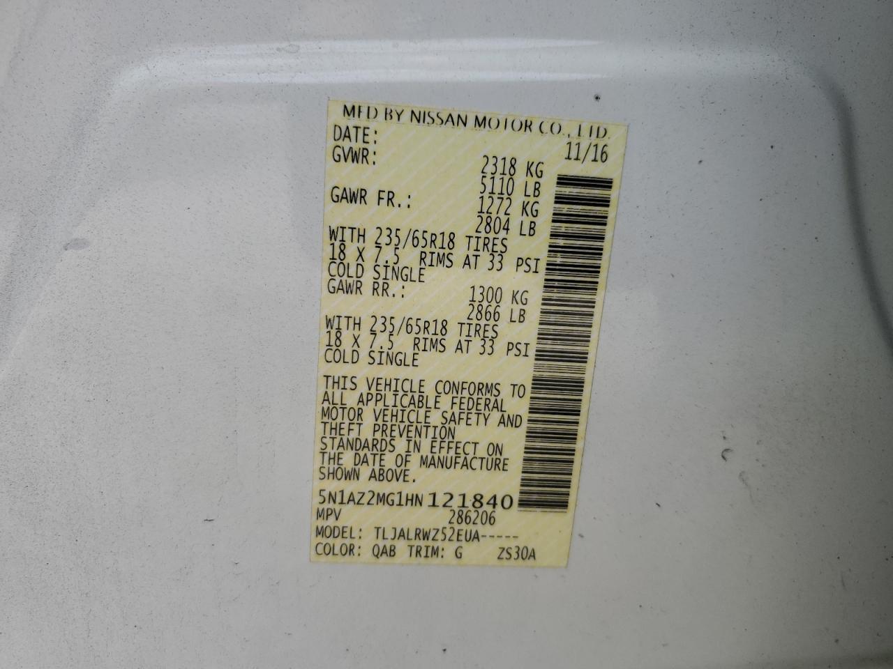 5N1AZ2MG1HN121840 2017 Nissan Murano S