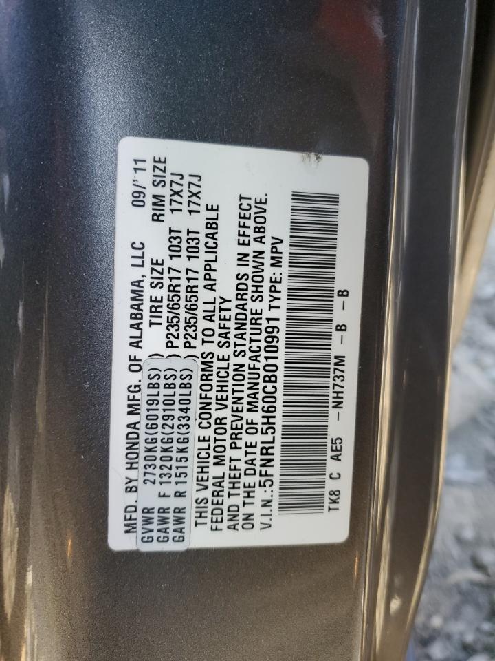 5FNRL5H60CB010991 2012 Honda Odyssey Exl