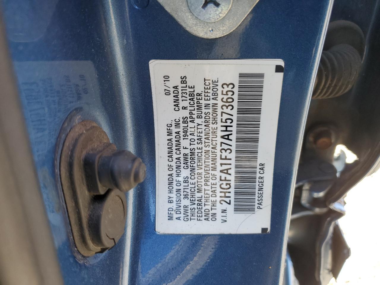 2HGFA1F37AH573653 2010 Honda Civic Vp