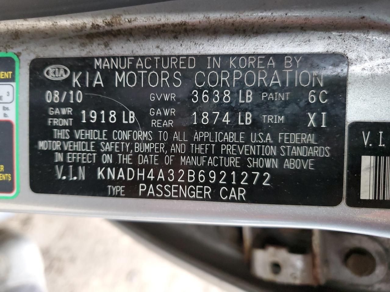 KNADH4A32B6921272 2011 Kia Rio Base