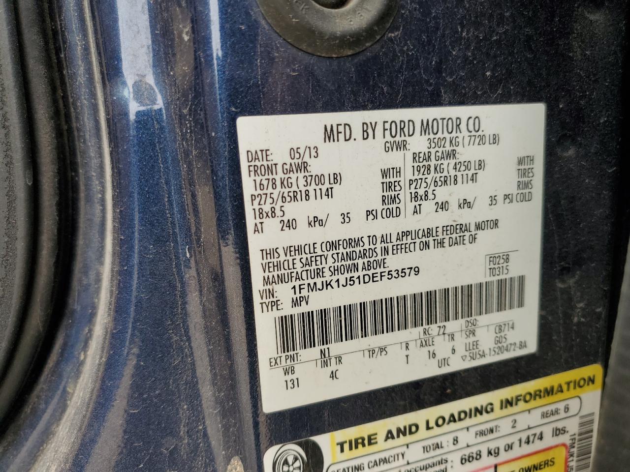 1FMJK1J51DEF53579 2013 Ford Expedition El Xlt