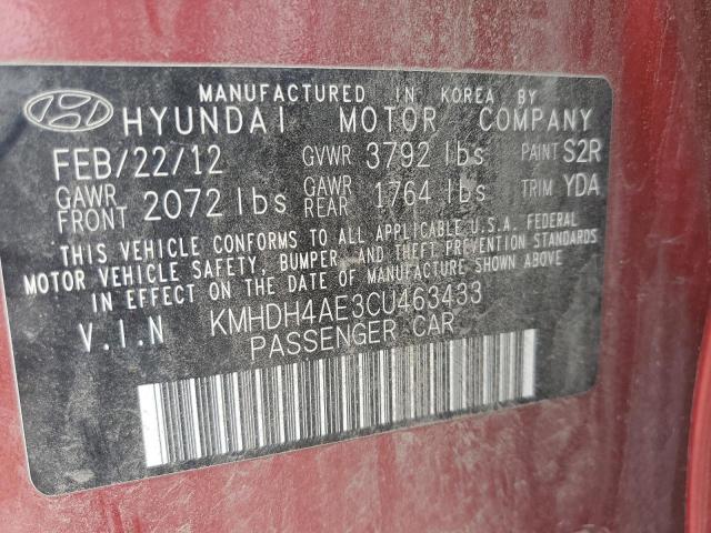 2012 Hyundai Elantra Gls VIN: KMHDH4AE3CU463433 Lot: 45952034