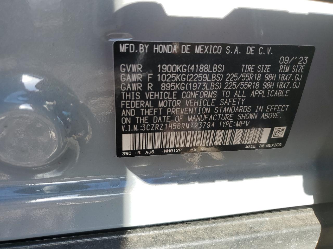 VIN: 3CZRZ1H56RM723794 2024 HONDA HR-V