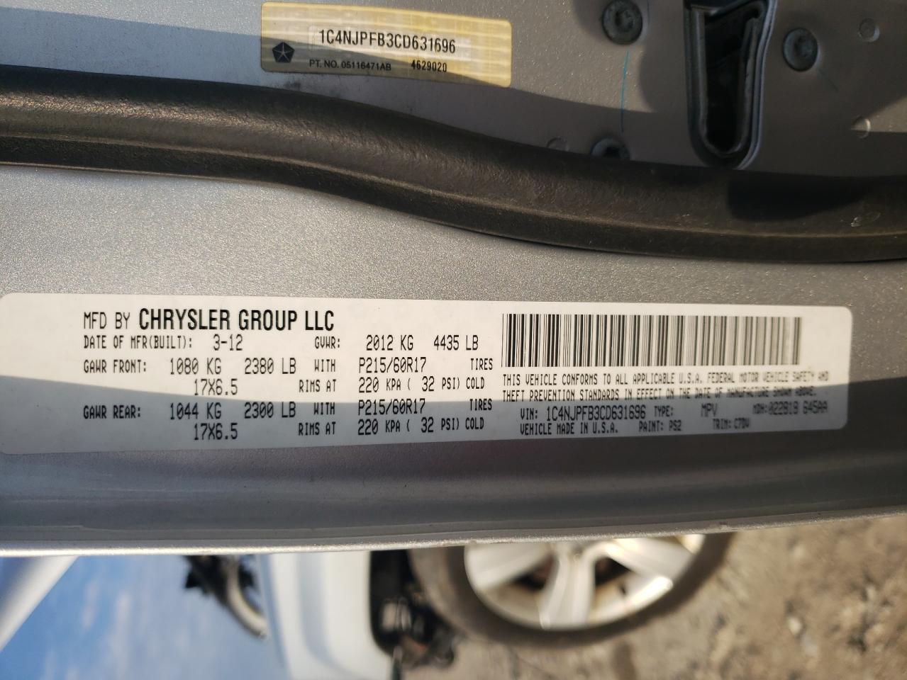 1C4NJPFB3CD631696 2012 Jeep Patriot Latitude