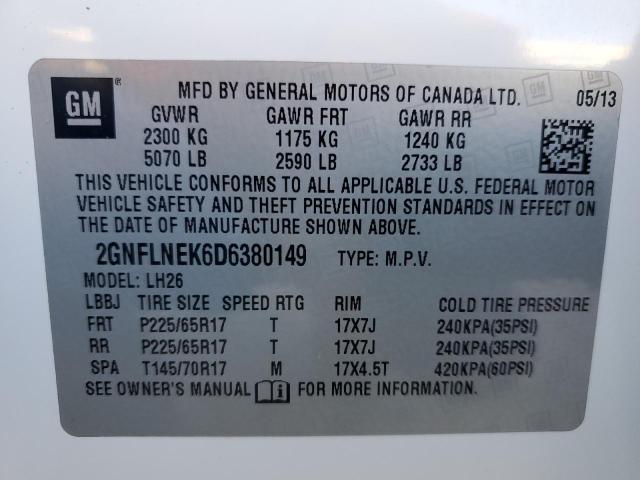 2013 CHEVROLET EQUINOX LT 2GNFLNEK6D6380149  45311364