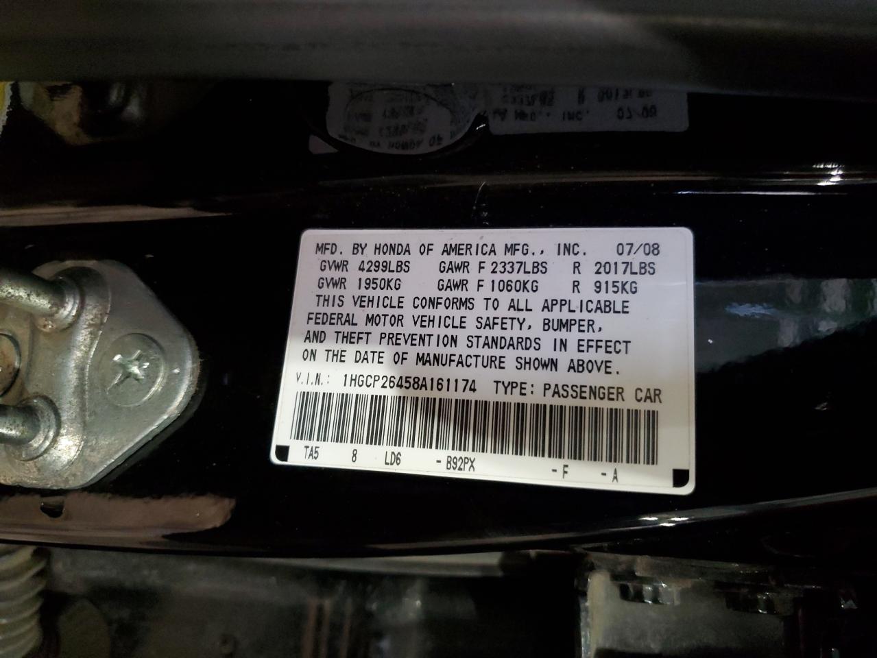 1HGCP26458A161174 2008 Honda Accord Lxp