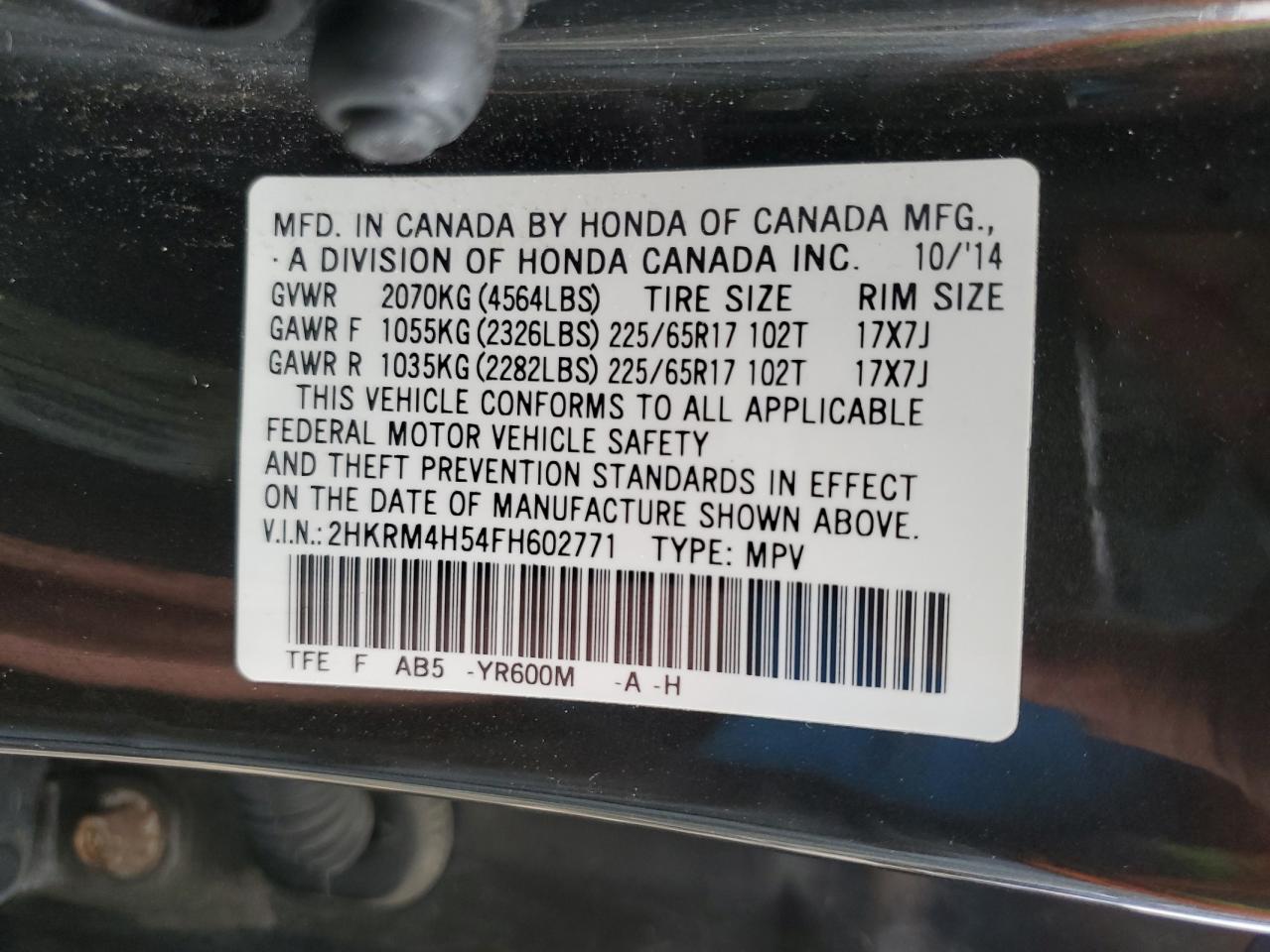 2HKRM4H54FH602771 2015 Honda Cr-V Ex