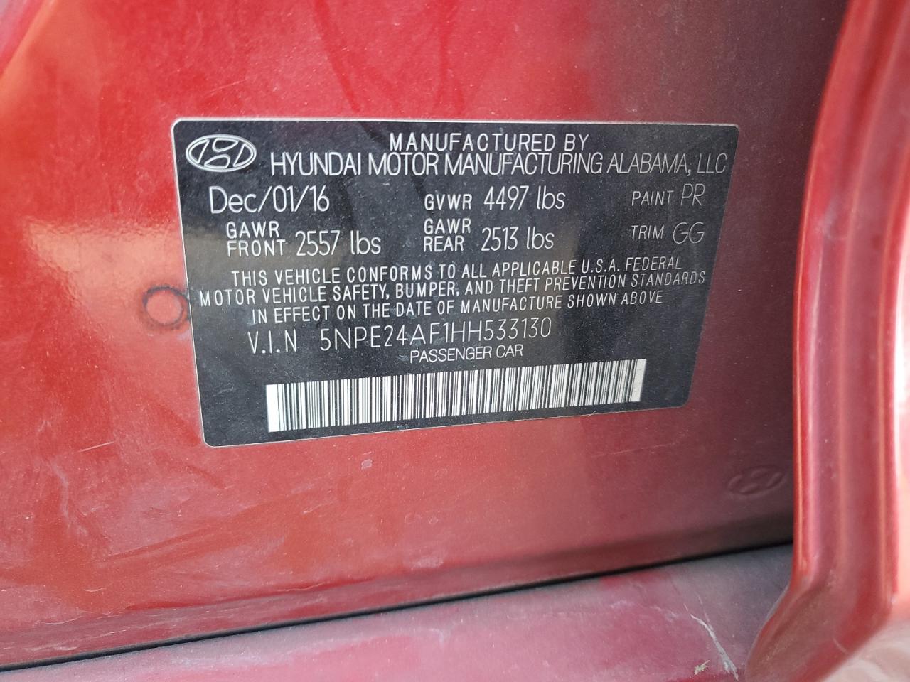 5NPE24AF1HH533130 2017 Hyundai Sonata Se