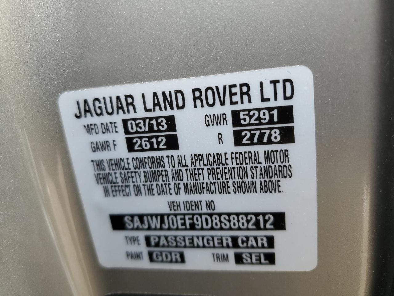 SAJWJ0EF9D8S88212 2013 Jaguar Xf