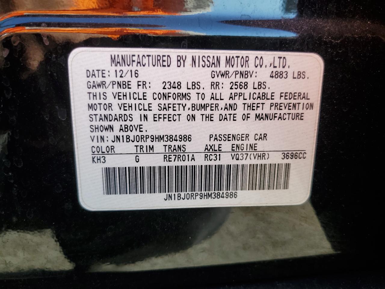 JN1BJ0RP9HM384986 2017 Infiniti Qx50