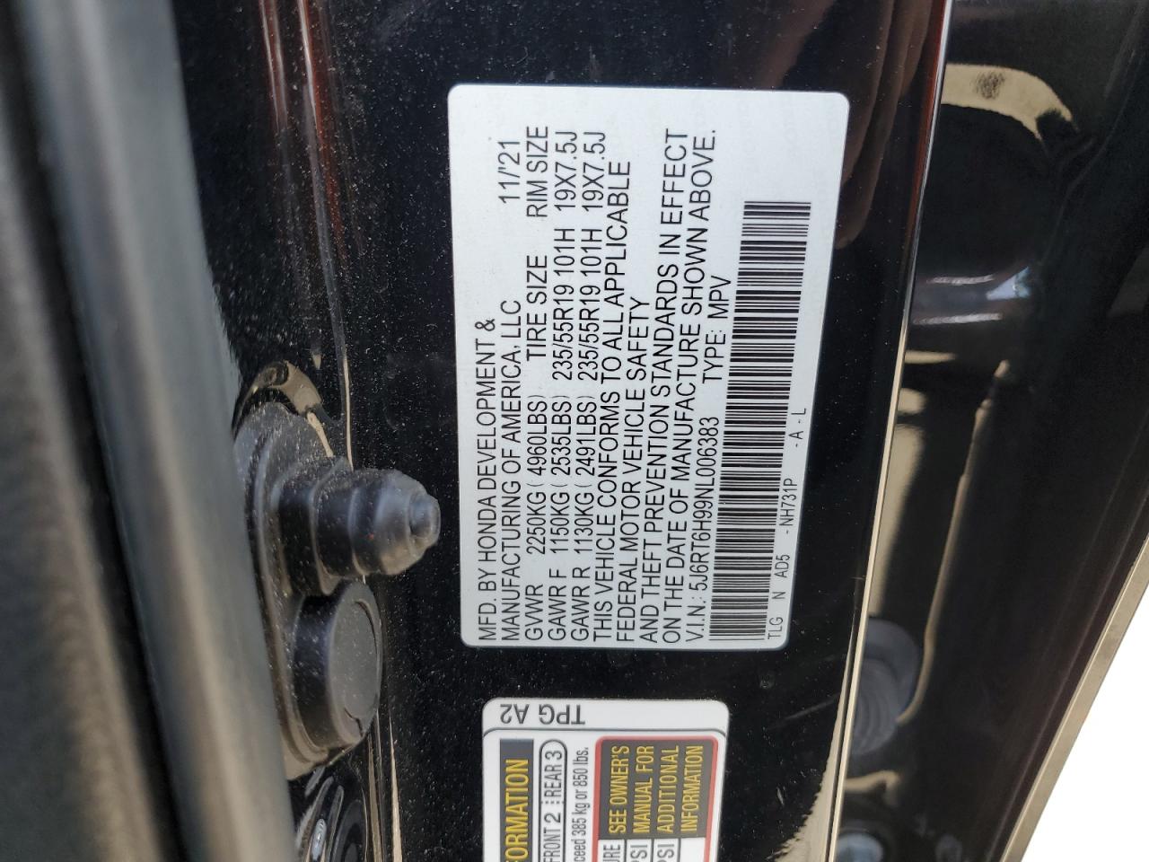 5J6RT6H99NL006383 2022 Honda Cr-V Touring