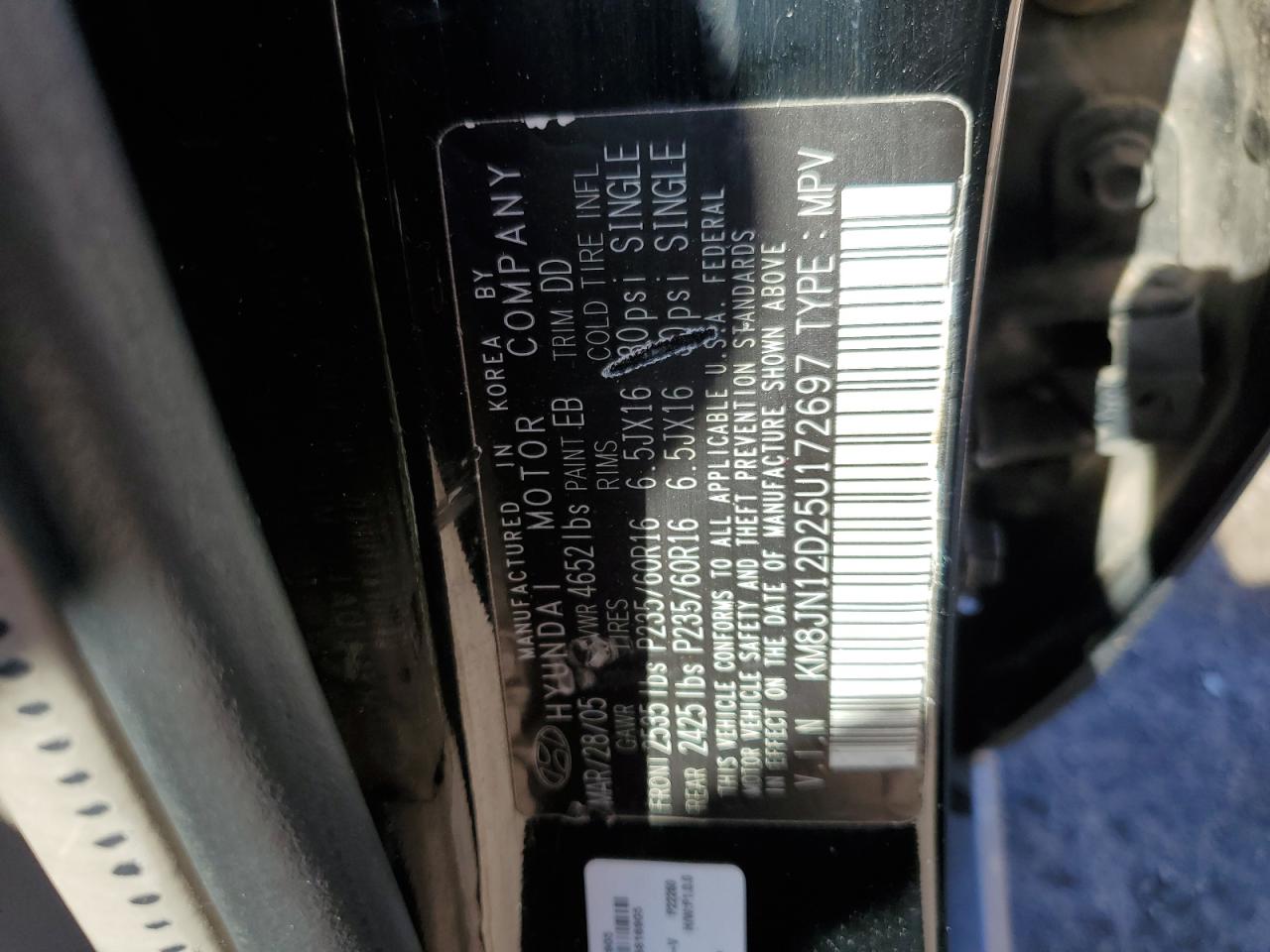 KM8JN12D25U172697 2005 Hyundai Tucson Gls