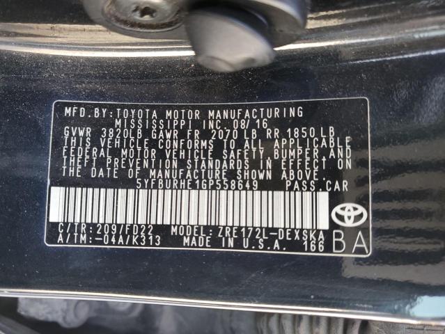 2016 TOYOTA COROLLA L 5YFBURHE1GP558649