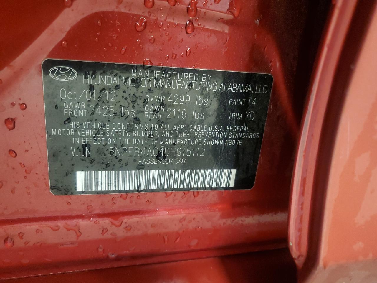 5NPEB4AC4DH615112 2013 Hyundai Sonata Gls