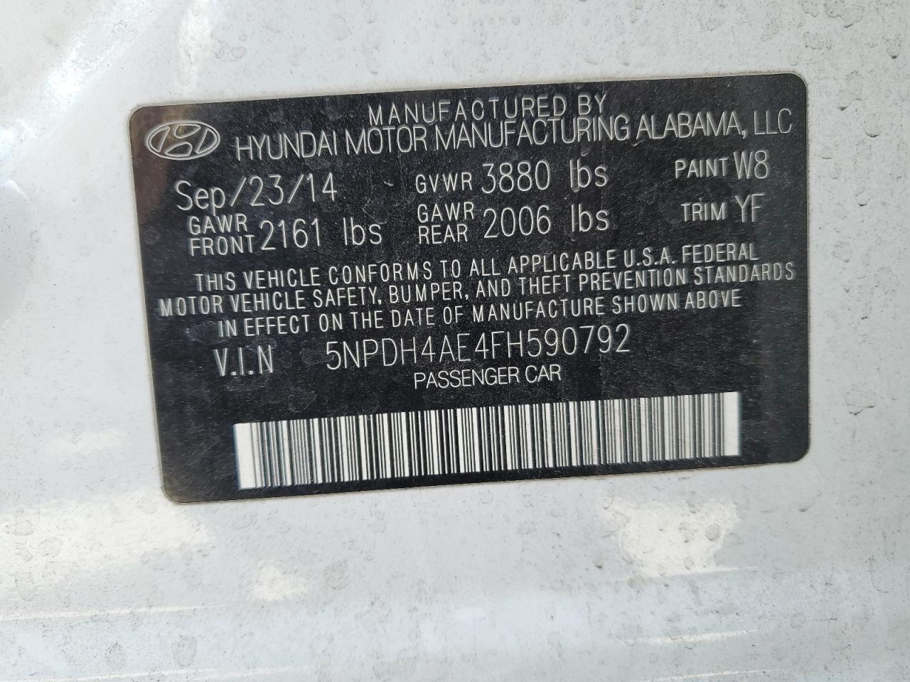 5NPDH4AE4FH590792 2015 Hyundai Elantra Se