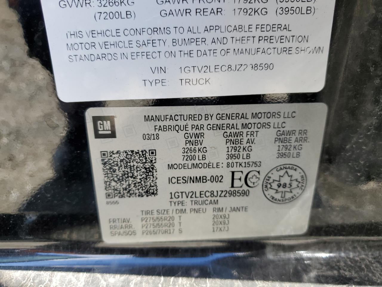 1GTV2LEC8JZ298590 2018 GMC Sierra K1500