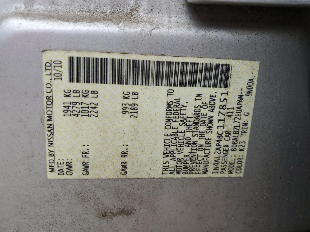 1N4AL2AP4BC117851 2011 Nissan Altima Base