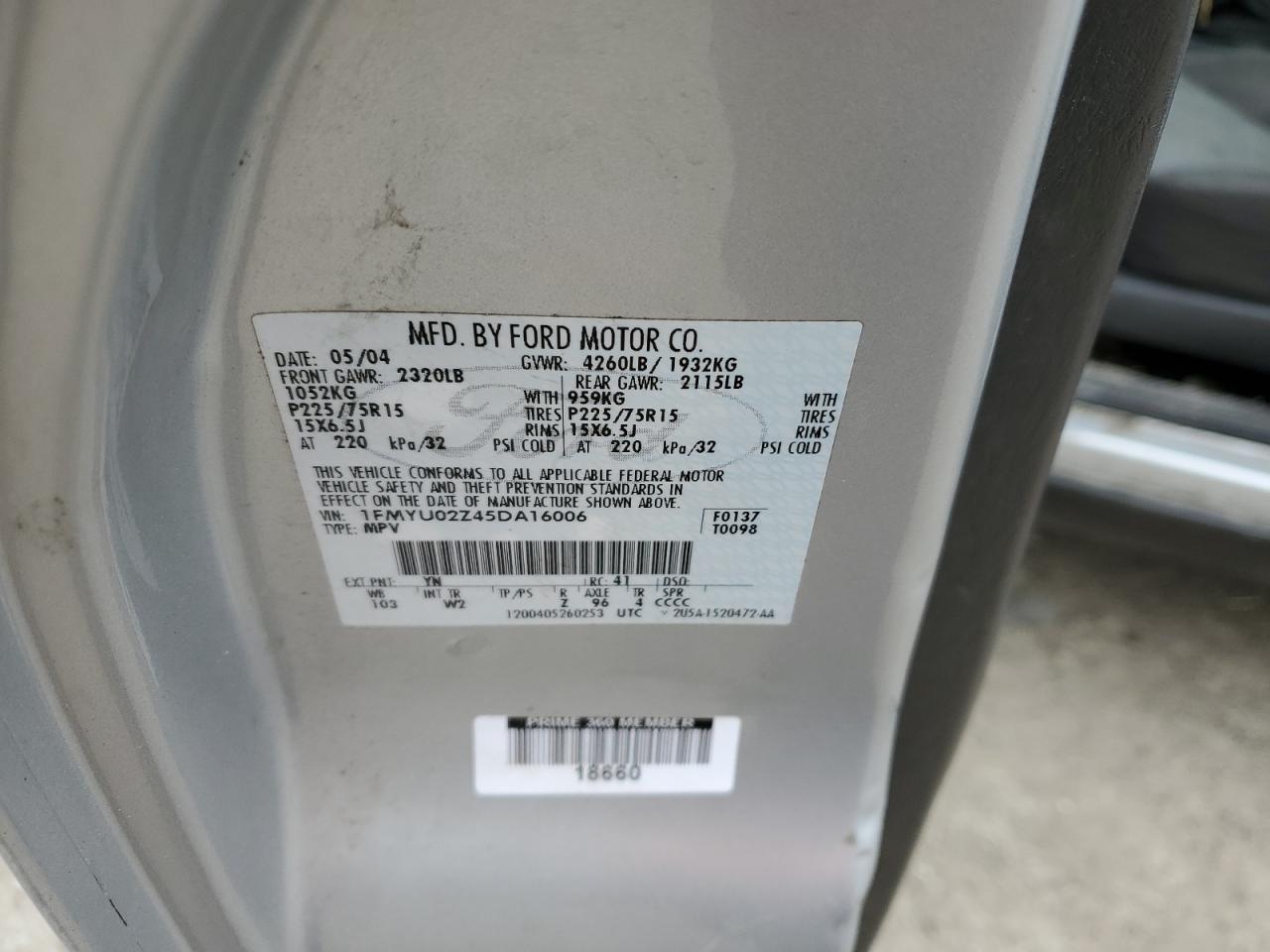 1FMYU02Z45DA16006 2005 Ford Escape Xls