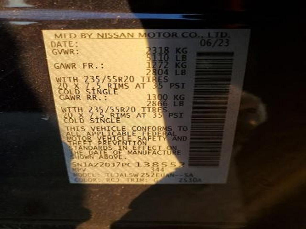 VIN: 5N1AZ2DJ7PC138552 2023 NISSAN MURANO
