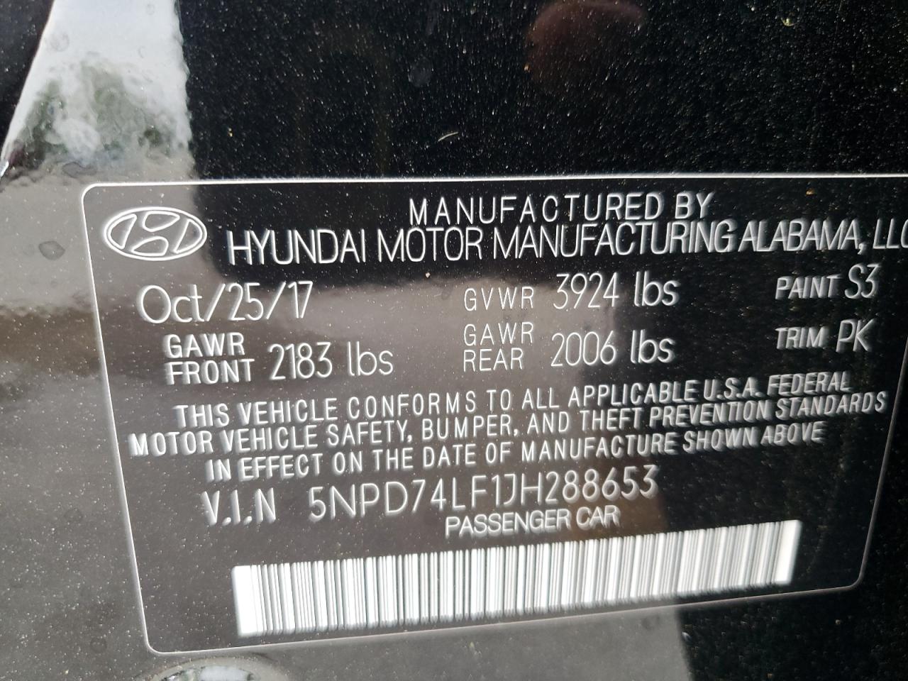 5NPD74LF1JH288653 2018 Hyundai Elantra Se