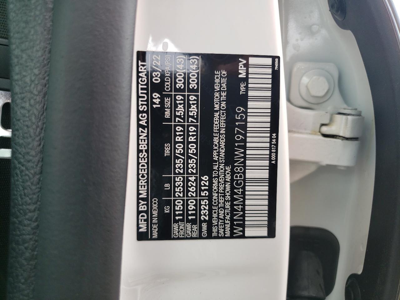 w1n4m4gb8nw197159 W1N4M4GB8NW197159 2022 Mercedes-Benz Glb 250