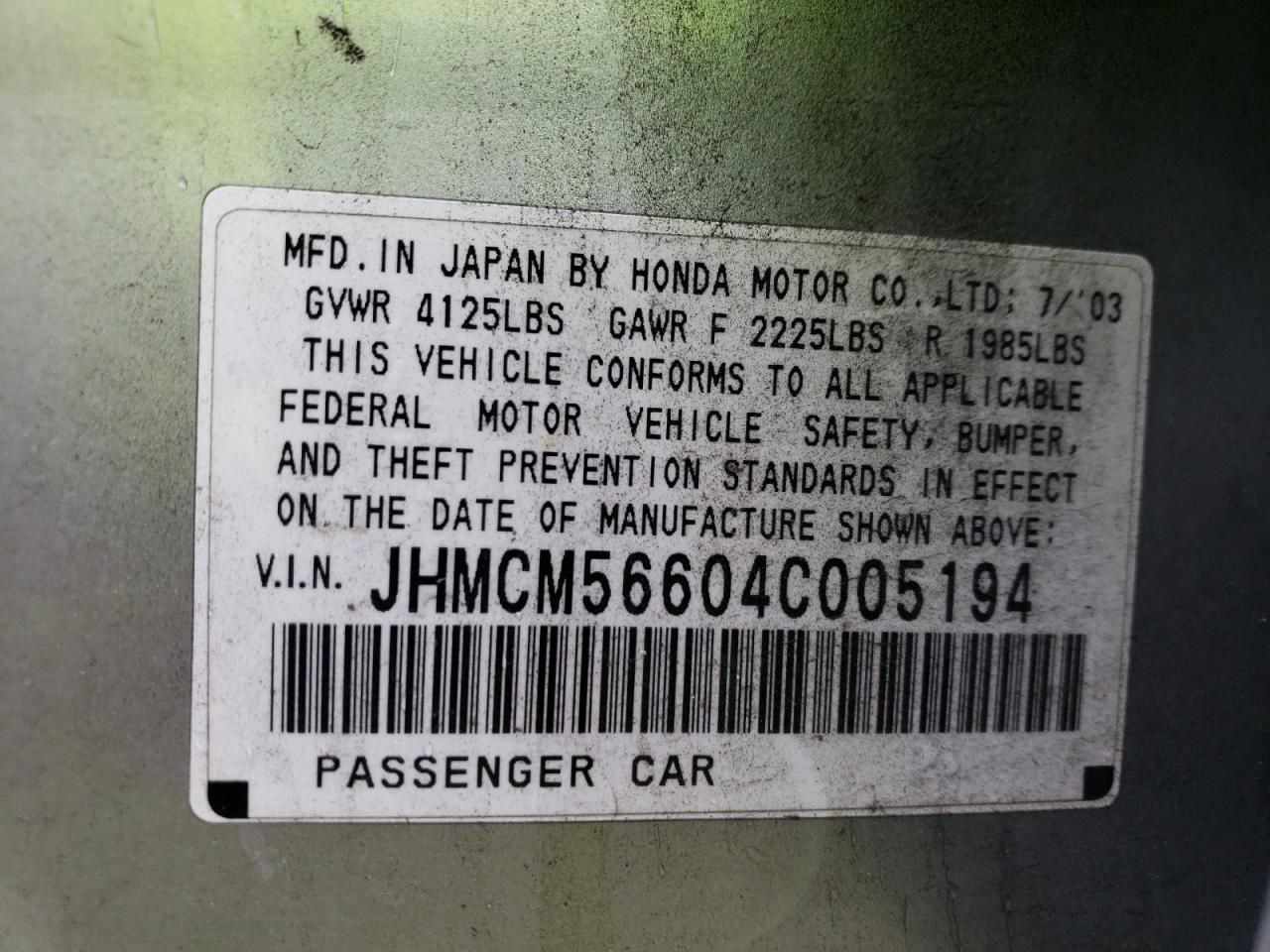 JHMCM56604C005194 2004 Honda Accord Ex