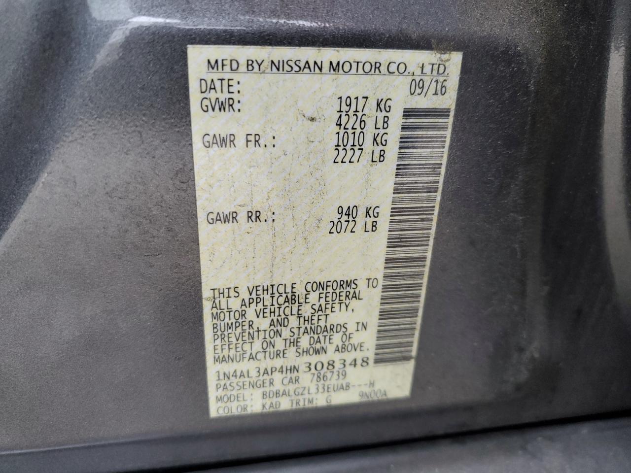 1N4AL3AP4HN308348 2017 Nissan Altima 2.5 1N4AL3AP4HN308348 2017 Nissan Altima 2.5