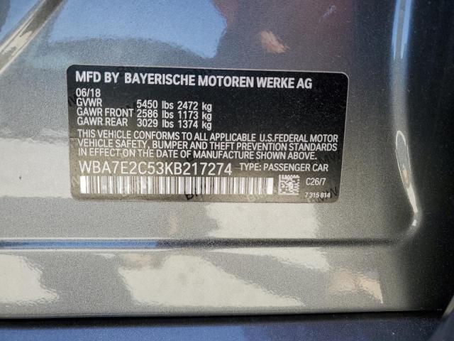 2019 BMW 740 I WBA7E2C53KB217274