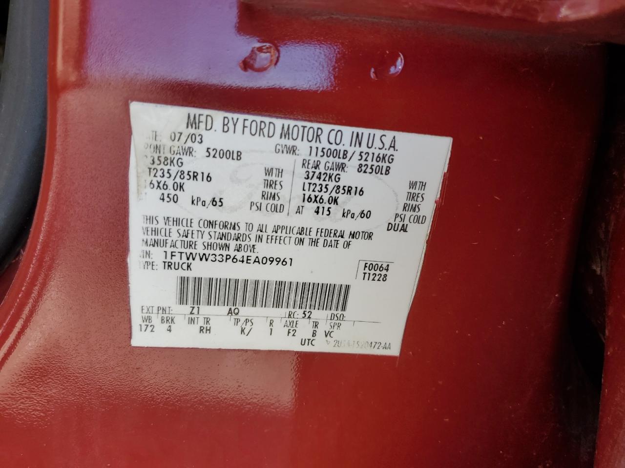 1FTWW33P64EA09961 2004 Ford F350 Super Duty