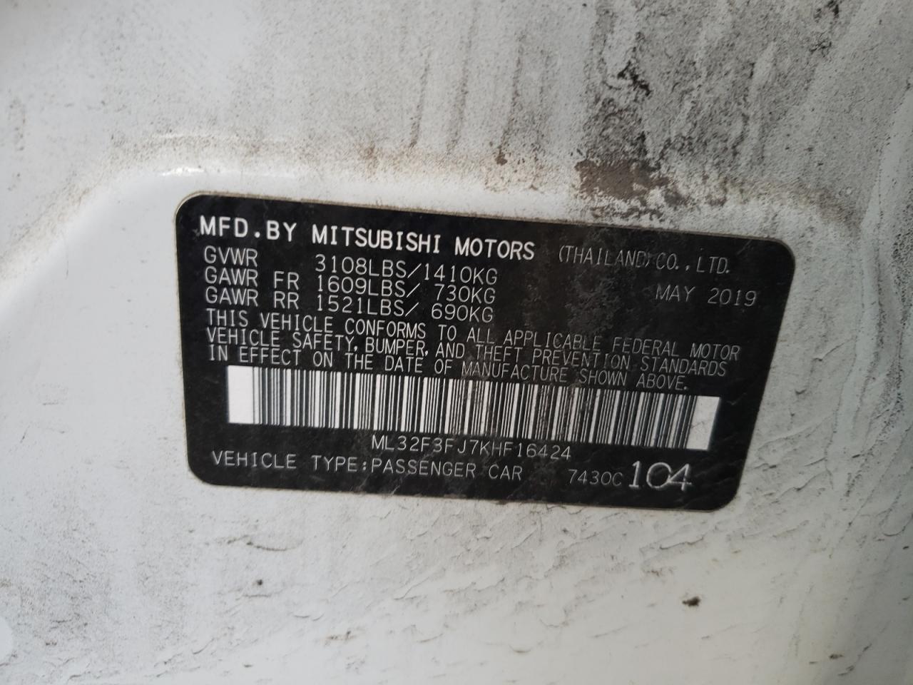 ML32F3FJ7KHF16424 2019 Mitsubishi Mirage G4 Es