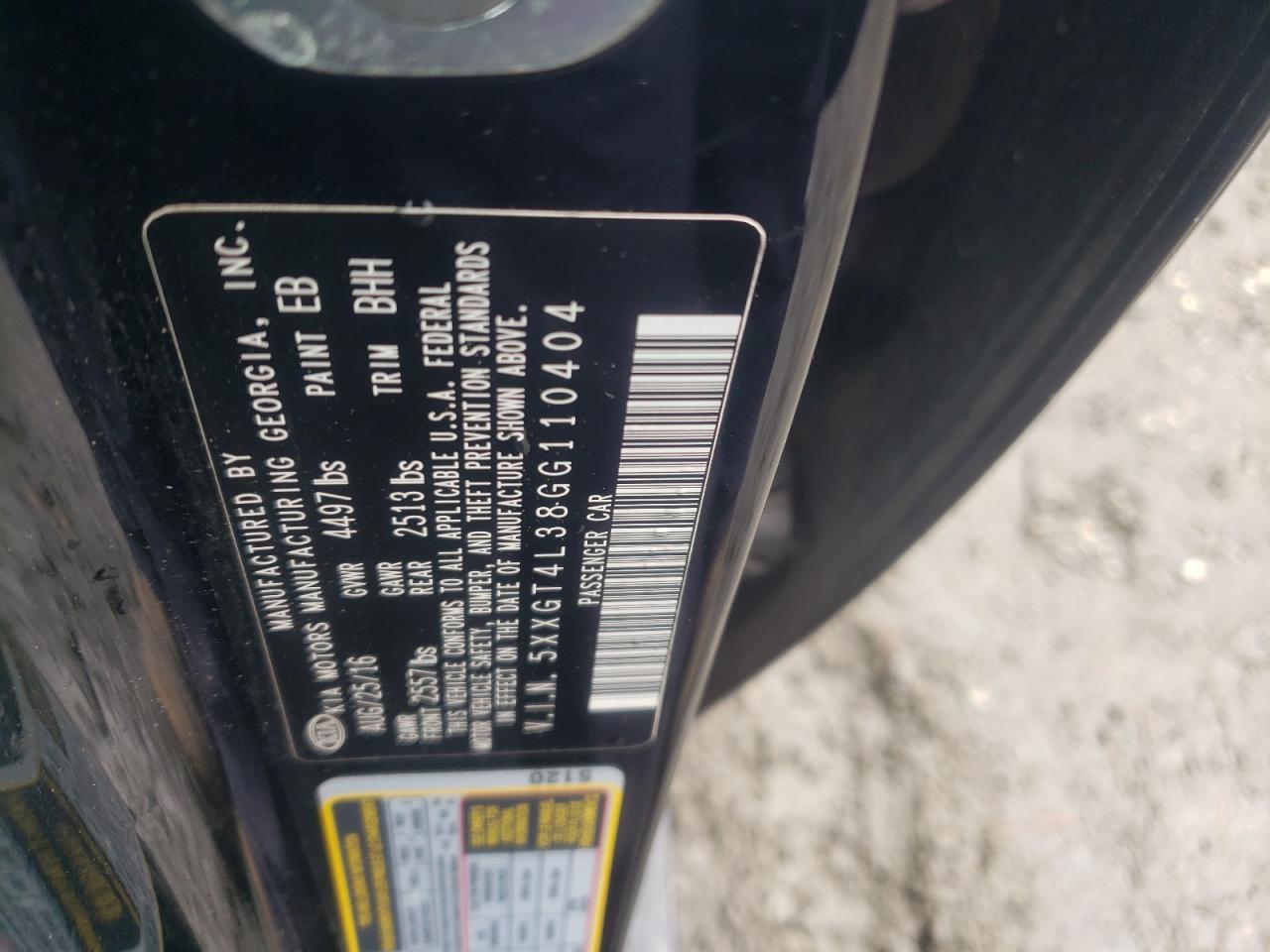 5XXGT4L38GG110404 2016 Kia Optima Lx