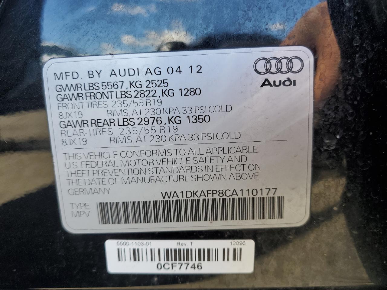 2012 Audi Q5 Premium Plus vin: WA1DKAFP8CA110177