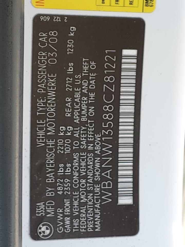 WBANW13588CZ81221 2008 BMW 535 I