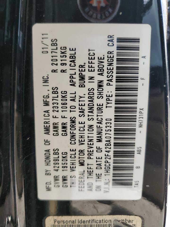 1HGCP2F42BA075330 2011 Honda Accord Lxp