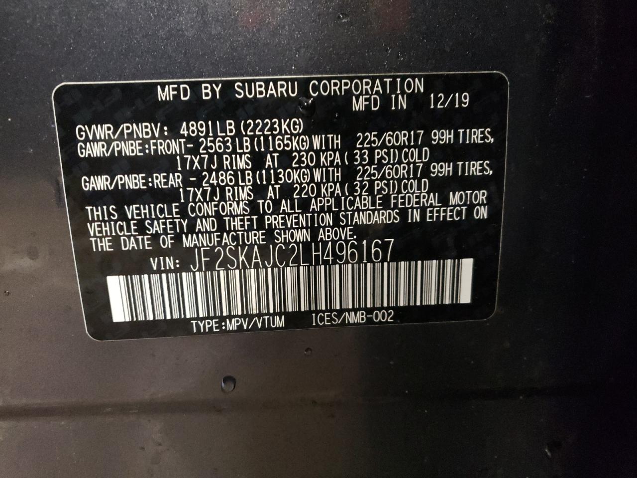 JF2SKAJC2LH496167 2020 Subaru Forester Premium